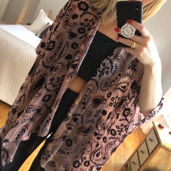 Sheer Kimono with Velvet Detail - Picture 2 of 5